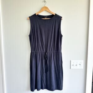 Eileen Fisher Drawstring-Waist Sleeveless Crewneck Dress Navy L